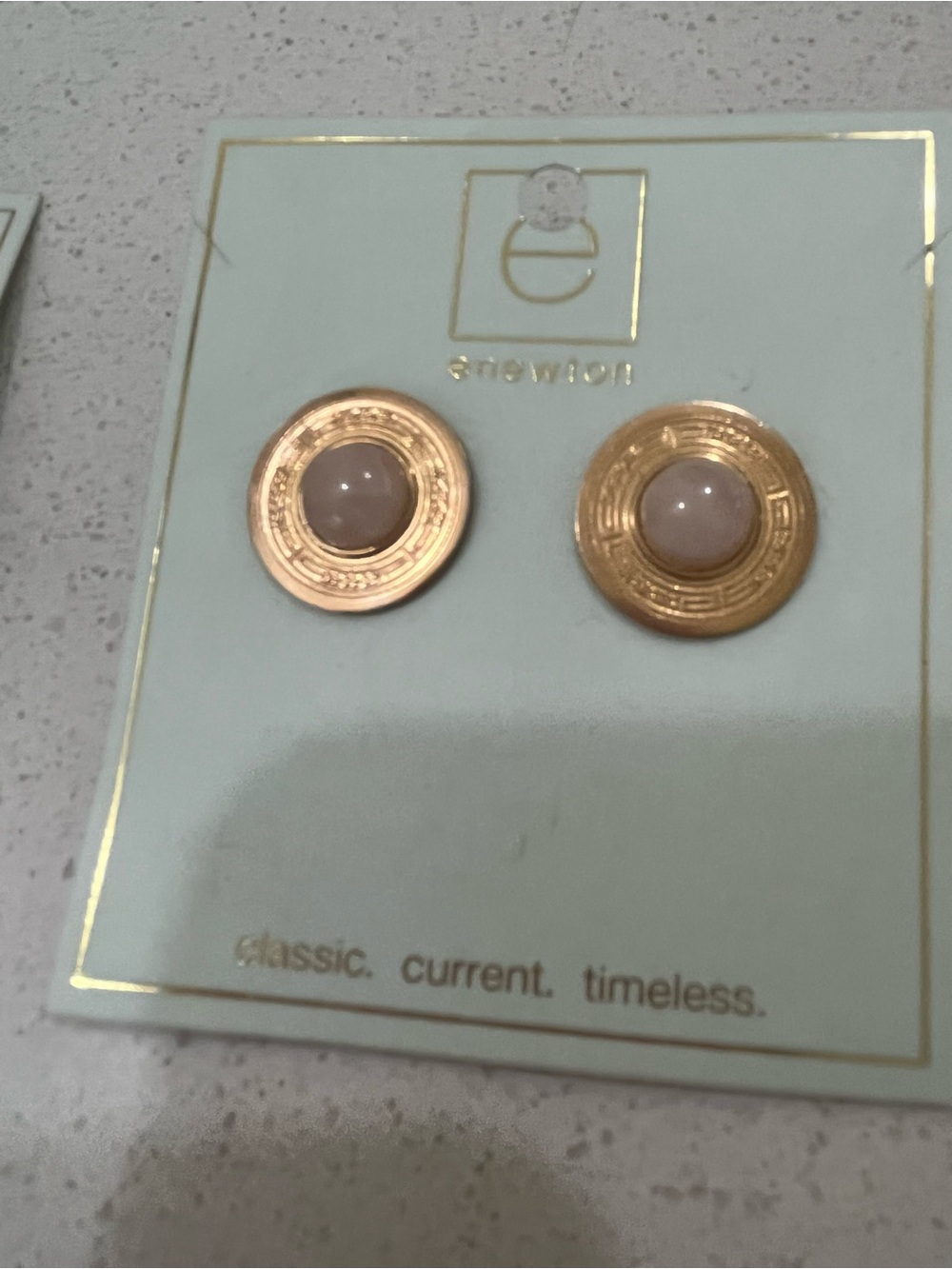 NWT ENEWTON Gold Tone Circular Earrings with Mother of Pearl center